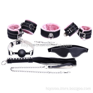 2017 new hot SM Product Premium Fur-Lined Locking 7PCS Bondage Kit Sex Toy